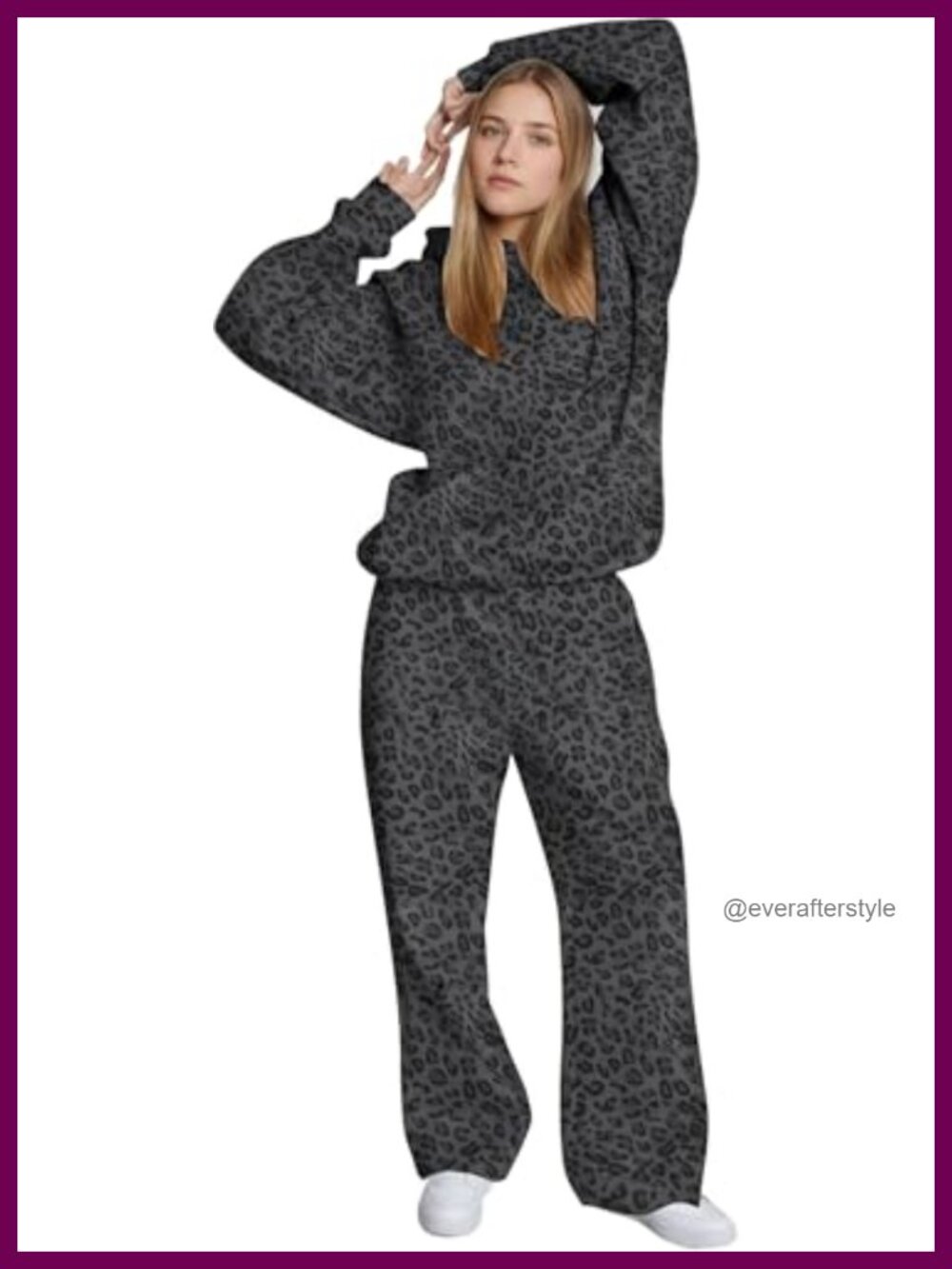 Women's Leopard Print 2 Piece Sweatsuit Hoodie and Wide Leg Sweatpants Set